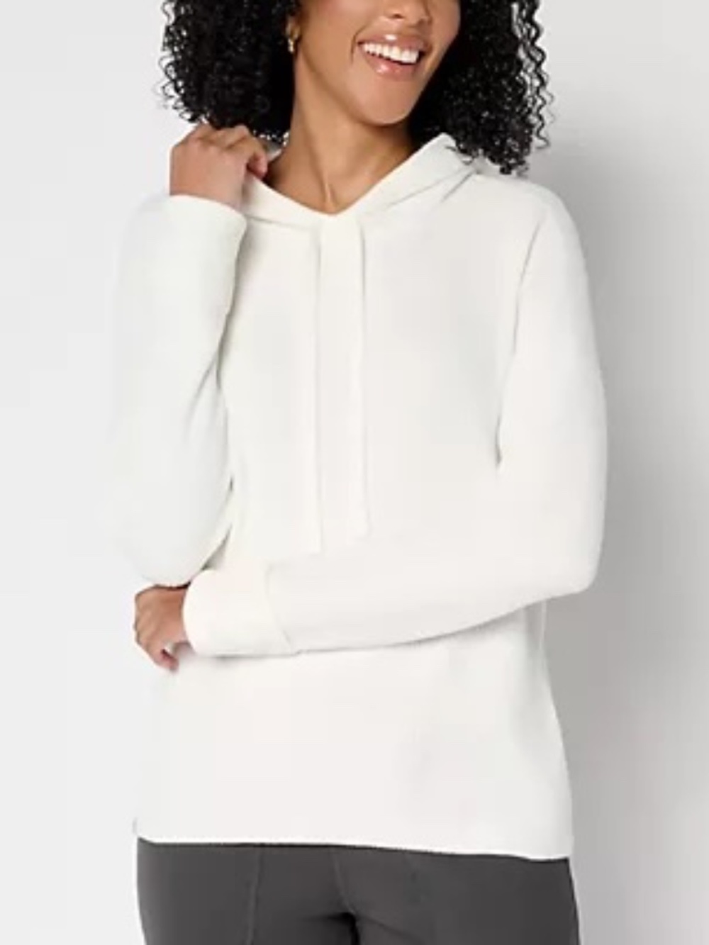 Barefoot Dreams CozyChic Ultra Lite Ribbed Cuff Hoodie Sweater Pearl White
